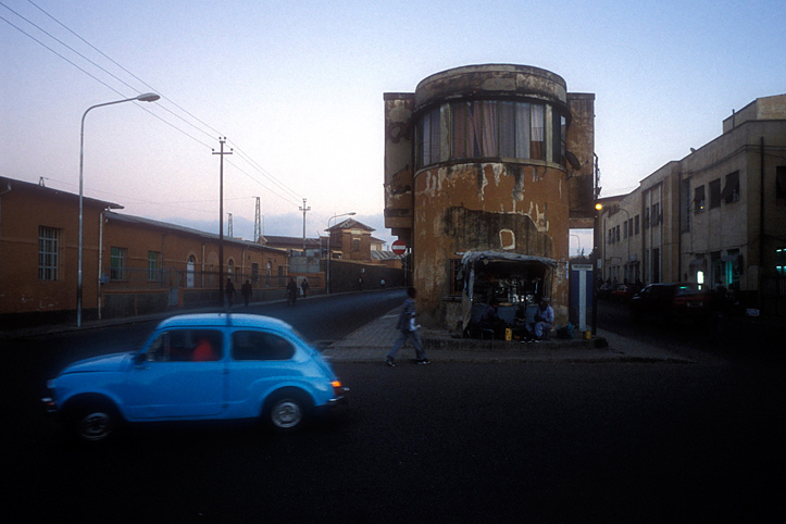 Eritrea. Asmara. Art Deco building and Fiat 600
