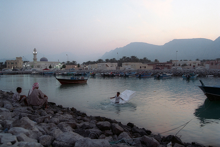 Sultanate of Oman. Musandam. Harbour. Makeshift boat