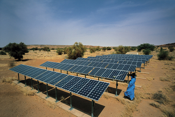 Mauritania. Oualata. Solar cells in the garden